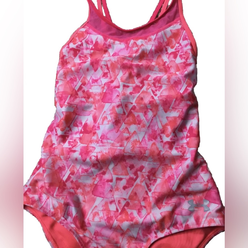 Under Armour Girls' Pink Patterned One-Piece Swimsuit - Picture 2 of 4